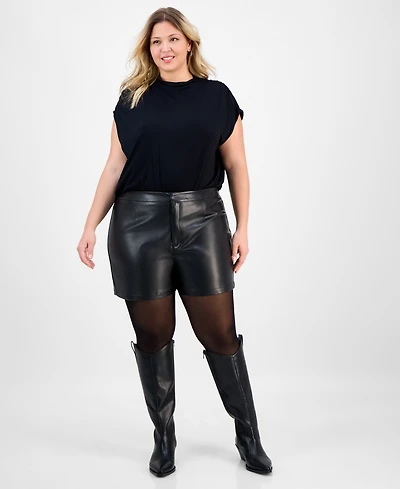 Bar Iii Trendy Plus Faux-Leather High-Rise Shorts, Macy's Exclusive