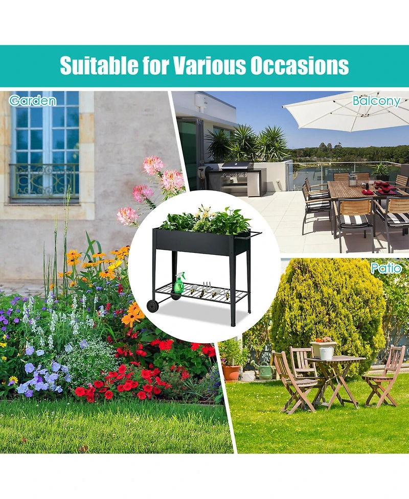 Gymax Raised Garden Bed Elevated Planter Box on Wheels Steel Planter w/Shelf