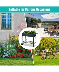 Gymax Raised Garden Bed Elevated Planter Box on Wheels Steel Planter w/Shelf