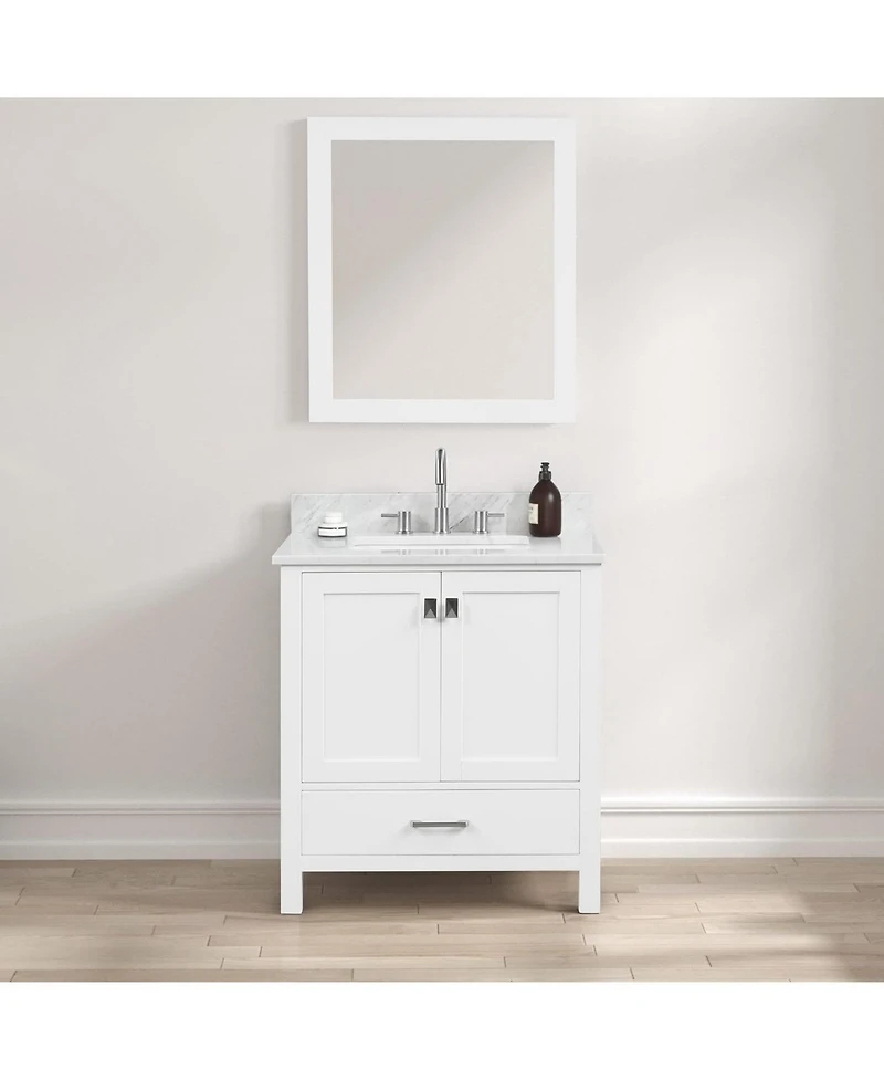 Vanirror -Inch Bathroom Vanity Set in Matte White – Solid Wood Freestanding Vanity with Marble Countertop & Ceramic Undermount Sink for Modern Bathr