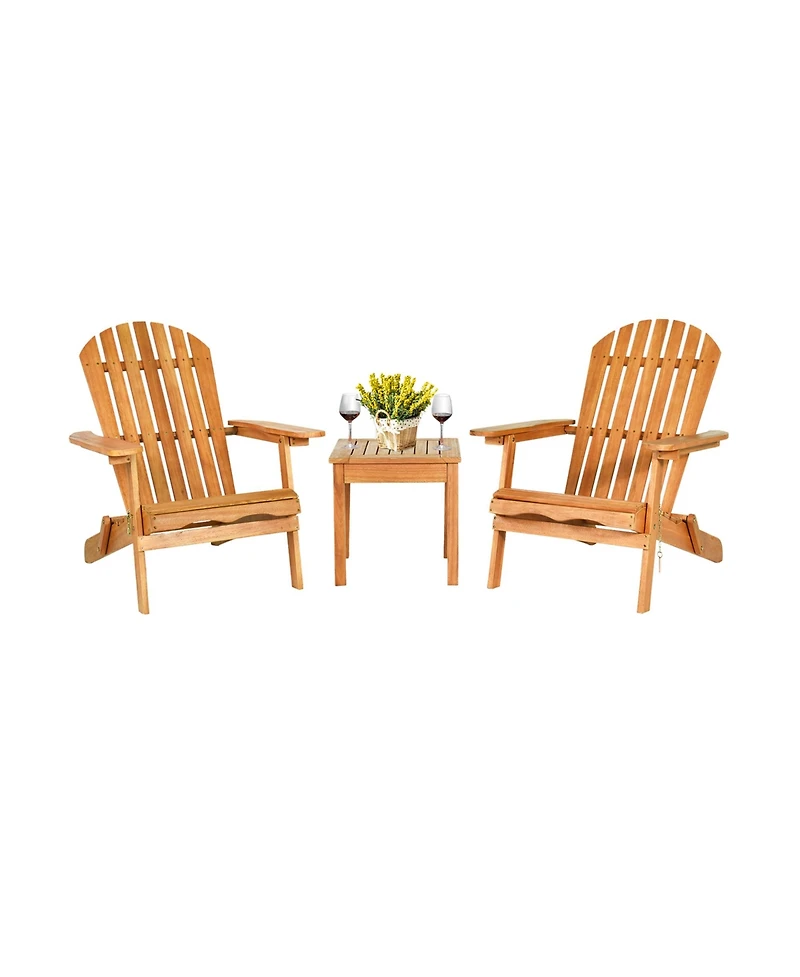 Gymax 3PCS Eucalyptus Adirondack Chair Set w/ Side Table Outdoor Patio