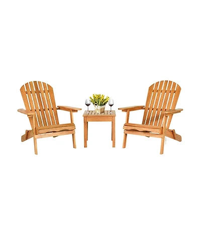 Gymax 3PCS Eucalyptus Adirondack Chair Set w/ Side Table Outdoor Patio