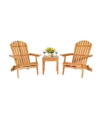 Gymax 3PCS Eucalyptus Adirondack Chair Set w/ Side Table Outdoor Patio