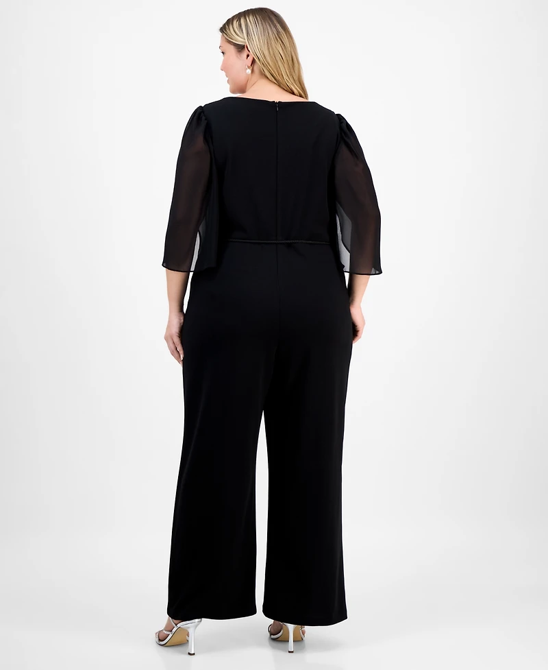 Connected Plus Bell-Sleeve Tassel-Belt Jumpsuit