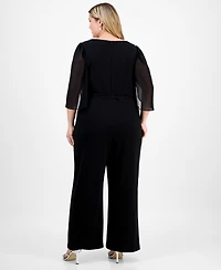 Connected Plus Bell-Sleeve Tassel-Belt Jumpsuit