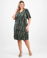 Connected Plus V-Neck Asymmetric Tiered Sheath Dress