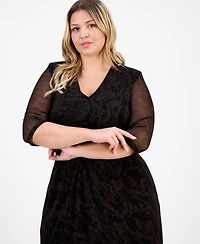 Connected Plus V-Neck Mesh Elbow-Sleeve Dress