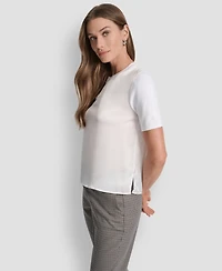 Dkny Petite Mixed Media Short Sleeve Top