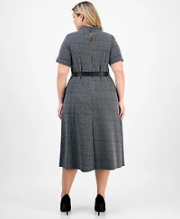 Robbie Bee Plus Mock Neck Short-Sleeve Boucle Midi Dress