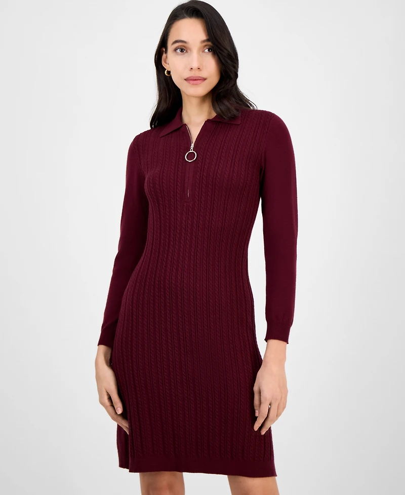 Robbie Bee Petite Cable-Knit Half-Zip Sweater Dress