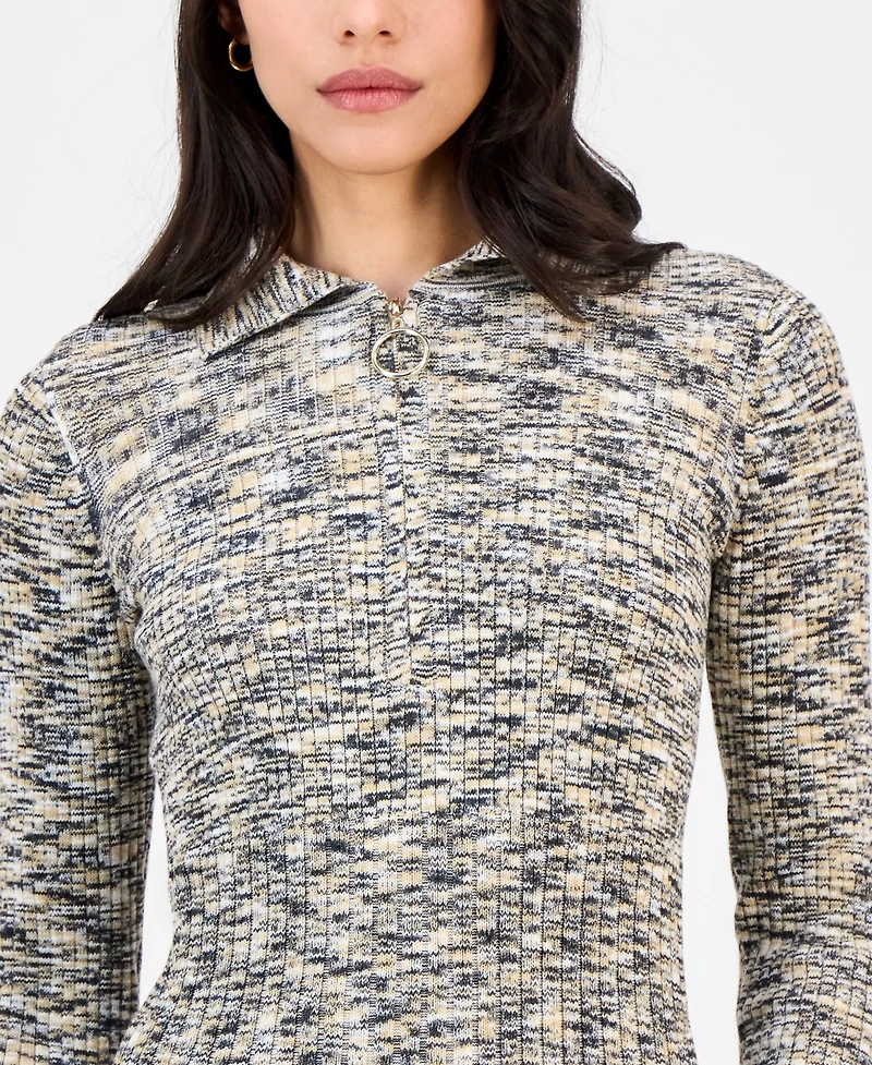 Robbie Bee Petite Zip-Front Heathered Sweater Dress