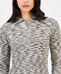 Robbie Bee Petite Zip-Front Heathered Sweater Dress