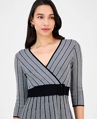 Robbie Bee Petite Belted Surplice V-Neck Sweater Dress