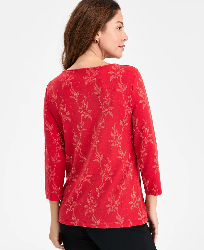 Jm Collection Women's Floral Shine Party Jacquard Top, Macy's Exclusive