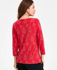 Jm Collection Women's Floral Shine Party Jacquard Top, Macy's Exclusive