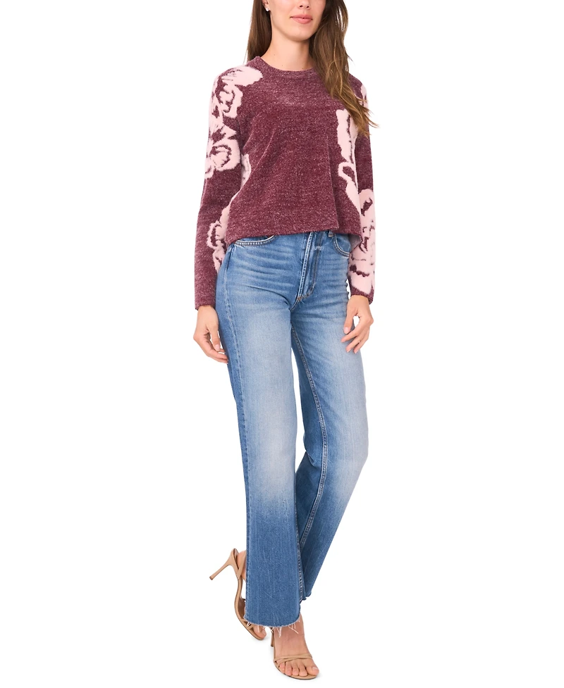 Sam & Jess Women's Jacquard Floral Crewneck Sweater