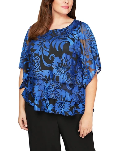 Alex Evenings Plus Printed Tiered Top