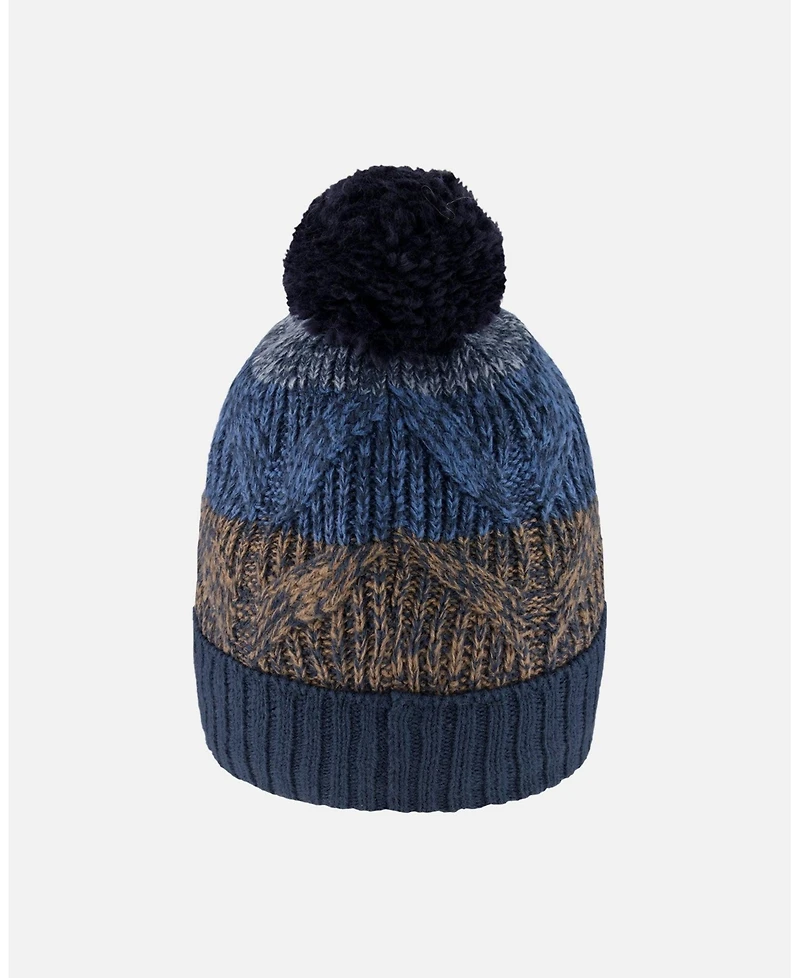 Deux par Boy Lined Knit Pompom Hat Taupe and Navy - Toddler|Child