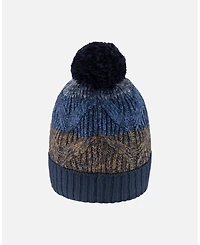 Deux par Boy Lined Knit Pompom Hat Taupe and Navy - Toddler|Child