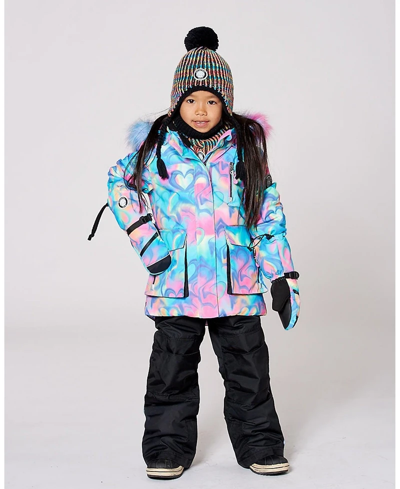 Deux par Girl Two-Piece Play Snowsuit Black with Multicolor Print Jacket