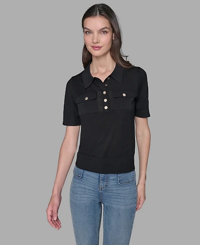 Karl Lagerfeld Paris Women's Short-Sleeve Button-Front Sweater
