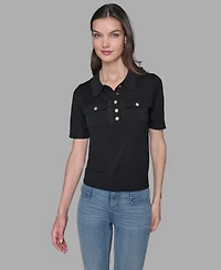Karl Lagerfeld Paris Women's Short-Sleeve Button-Front Sweater