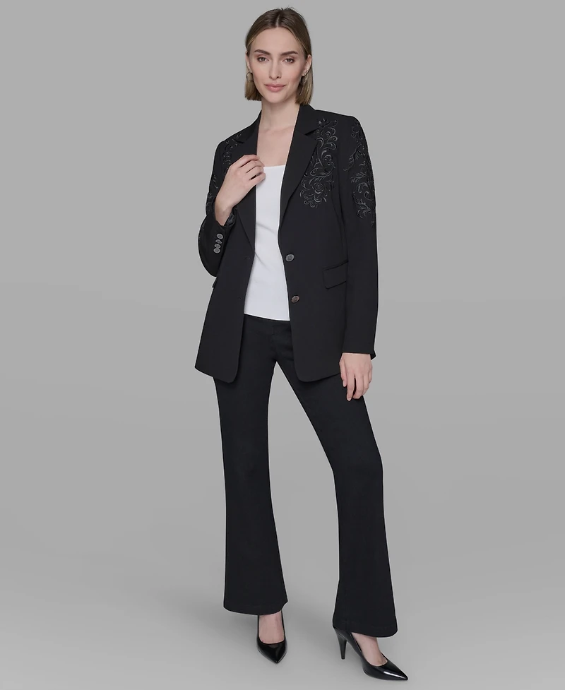 Karl Lagerfeld Paris Women's Embroidered Notch-Collar Blazer