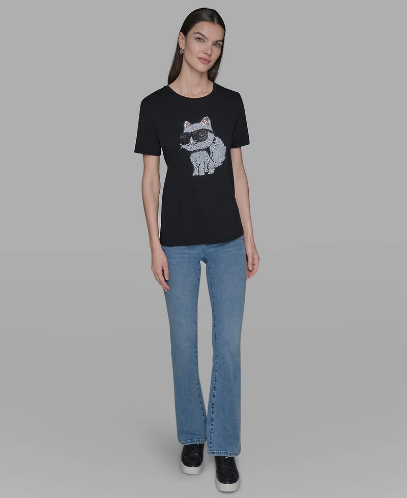 Karl Lagerfeld Paris Women's Sequin Choupette Crewneck T-Shirt
