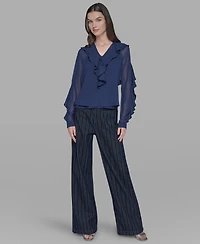 Karl Lagerfeld Paris Women's Keyhole Ruffle Top