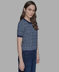 Karl Lagerfeld Paris Women's Textured-Knit Short-Sleeve Sweater