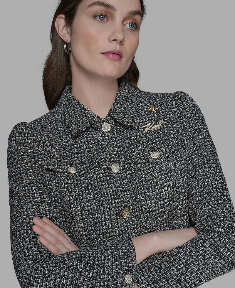 Karl Lagerfeld Paris Women's Tweed Long Sleeve Jacket