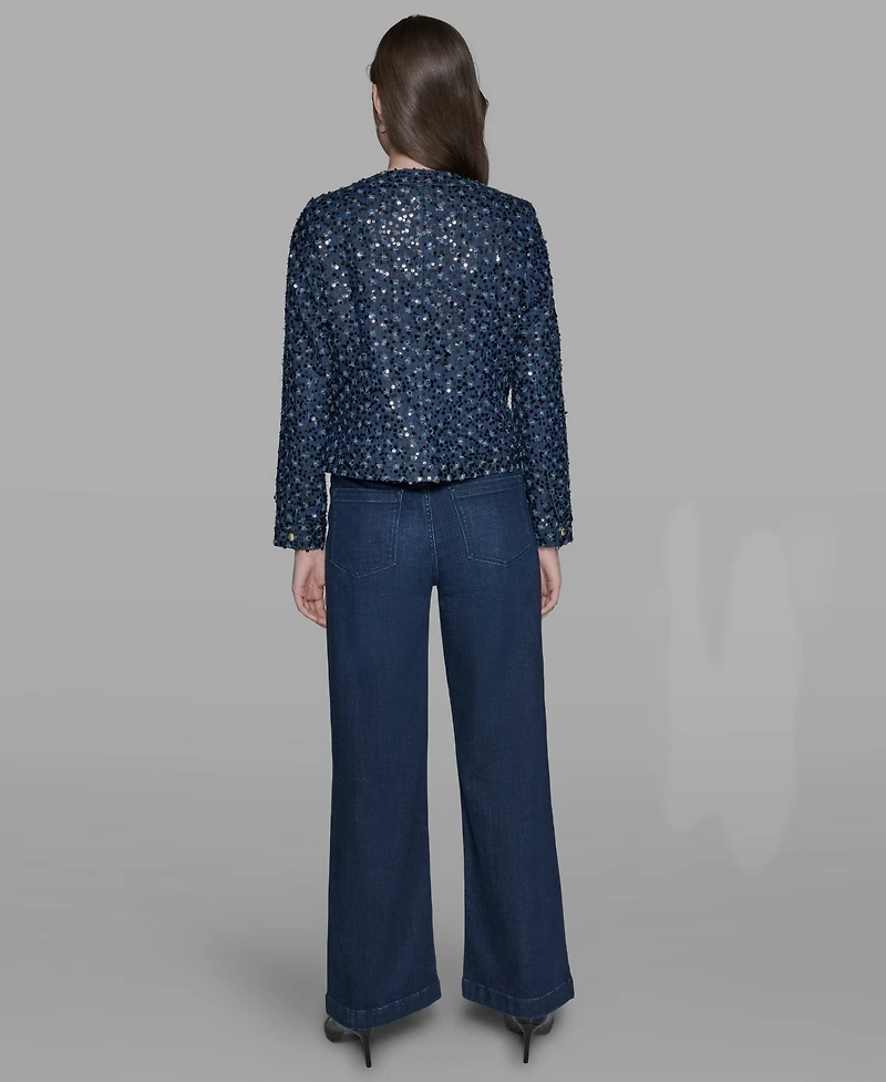 Karl Lagerfeld Paris Women's Sequin Pocket-Front Denim Jacket