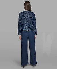 Karl Lagerfeld Paris Women's Sequin Pocket-Front Denim Jacket