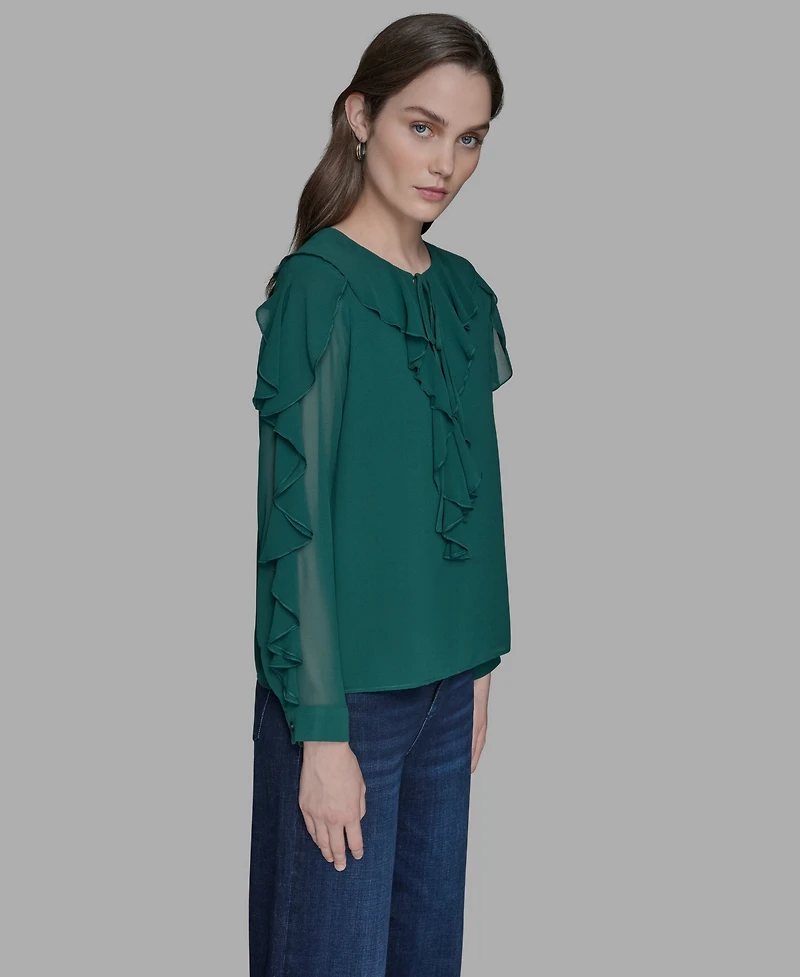 Karl Lagerfeld Paris Women's Keyhole Ruffle Top