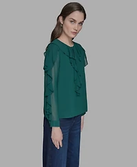 Karl Lagerfeld Paris Women's Keyhole Ruffle Top