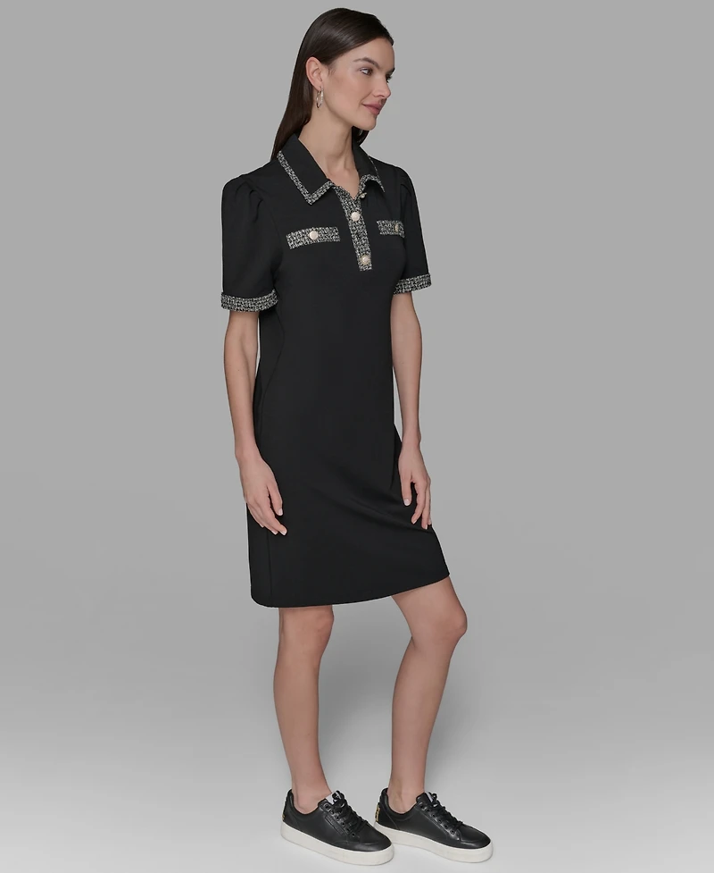 Karl Lagerfeld Paris Women's Tweed-Trim Button-Front Dress