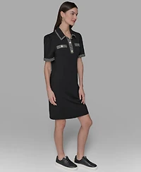 Karl Lagerfeld Paris Women's Tweed-Trim Button-Front Dress