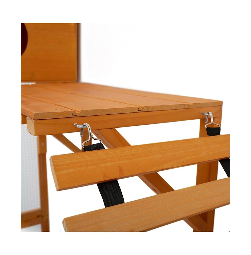 Aostirmotor 118 in. Outdoor Wooden Cat house Cat shelves with Window Box in Natural