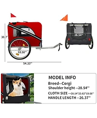 Aostirmotor Red Breathable Mesh Dog Cart with 3 Entrances Folding Pet Carrier Wagon Bicycle Carrier for Medium and Small Sized Dogs