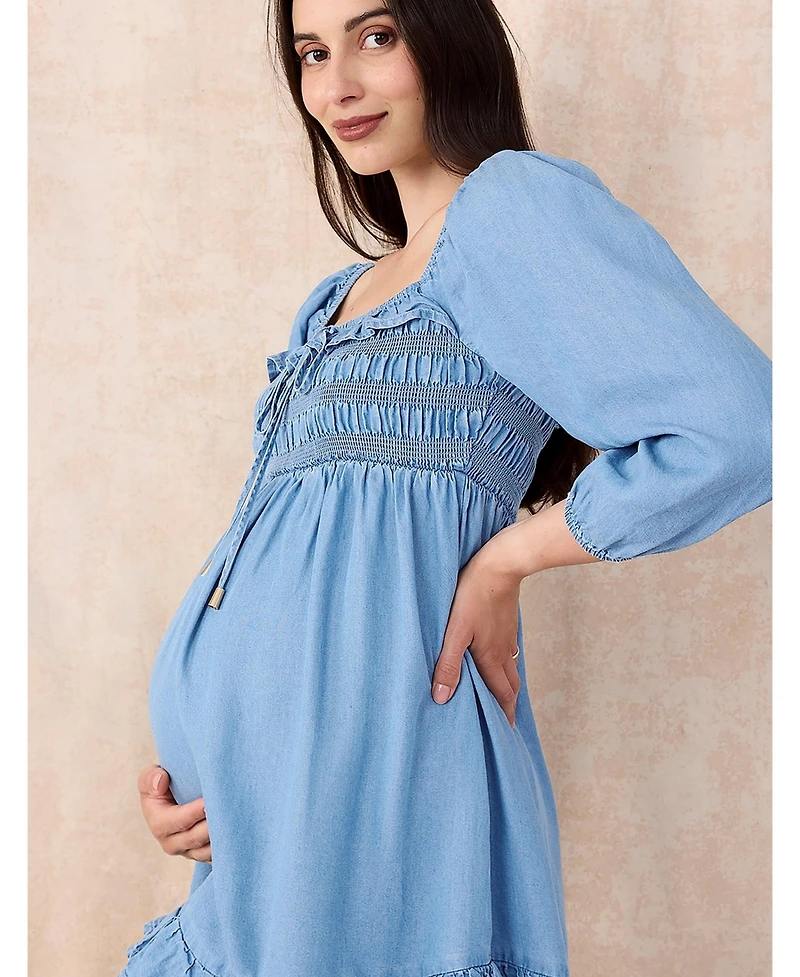 Motherhood Maternity Women's Smocked Babydoll Long Sleeve Mini Dress