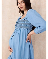 Motherhood Maternity Women's Smocked Babydoll Long Sleeve Mini Dress