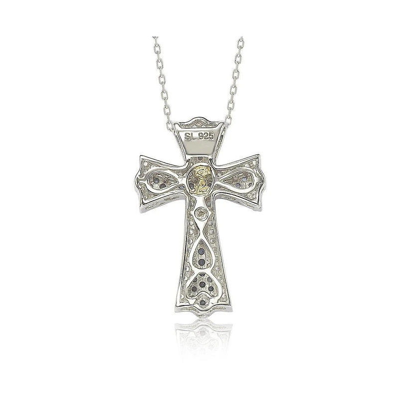 Suzy Levian Sterling Silver Sapphire & Created White Cross Pendant
