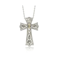Suzy Levian Sterling Silver Sapphire & Created White Cross Pendant