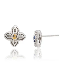 Suzy Levian New York Sterling Silver Clover Sapphire & Created White Stud Earring