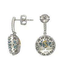 Suzy Levian New York Suzy Levian Sterling Silver Round Cut Blue Topaz And White Topaz Drop Earrings