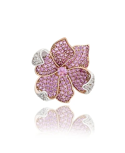 Suzy Levian Sterling Silver Sapphire & Created White Sapphire Flower Petal Brooch