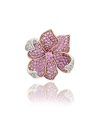 Suzy Levian Sterling Silver Sapphire & Created White Sapphire Flower Petal Brooch