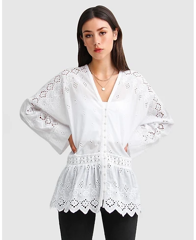 Belle & Bloom Women's Unbutton Me Eyelet Button Down Shirt