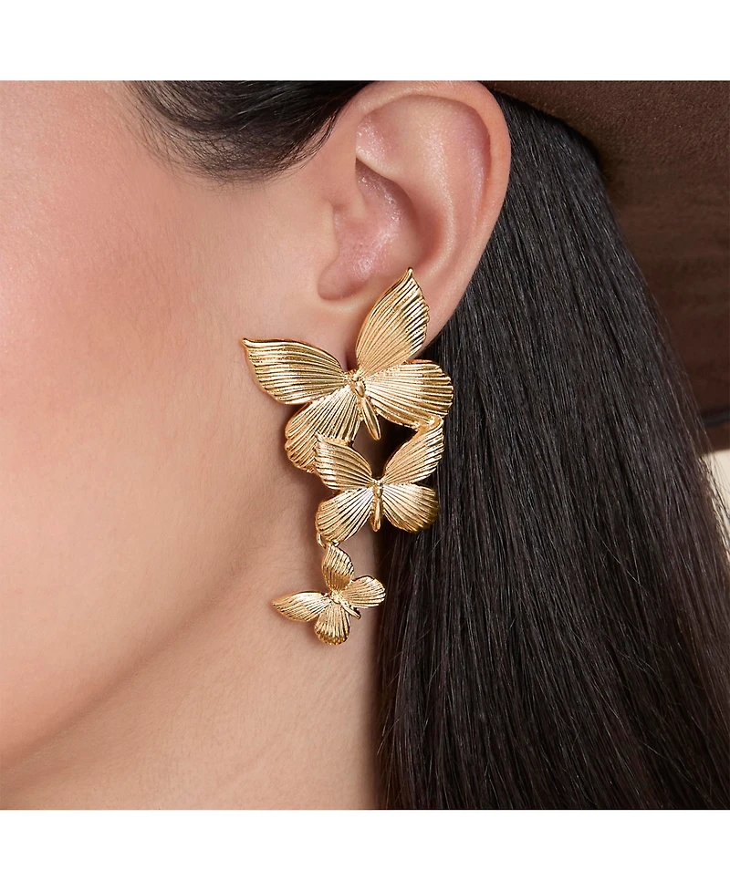 Jessica Simpson Cascading Butterfly Drop Earrings in Gold-Tone
