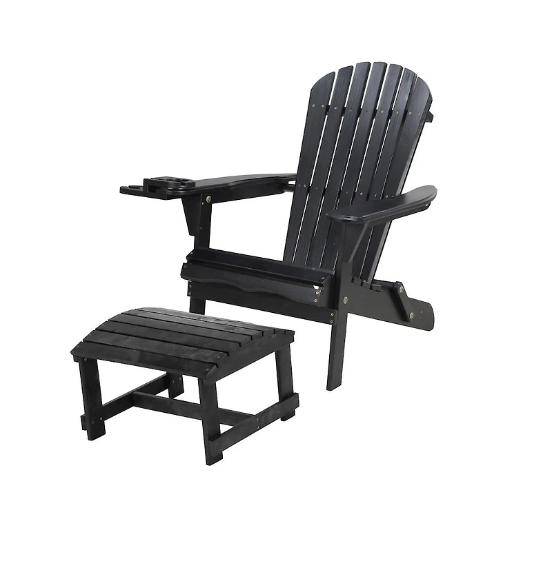 Jiallo Foldable Adirondack Chair With Cup Holders With Ottoman